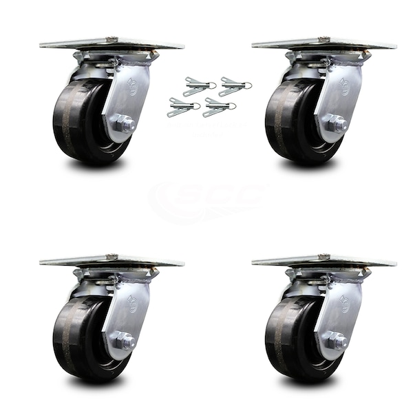 4 Inch Phenolic Caster Set with Roller Bearings and Swivel Locks